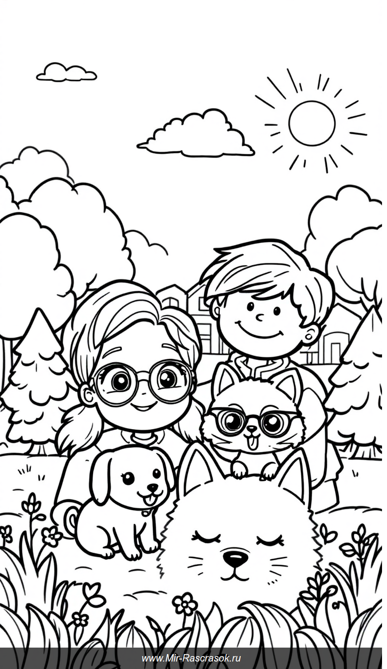 Весёлые дети и питомцы из Adopt Me в раскраске для малышей