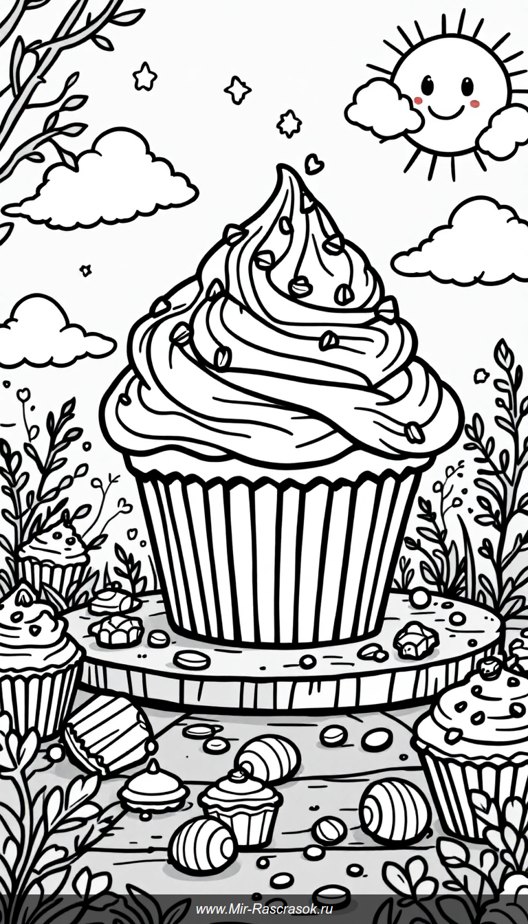 Погрузитесь в мир веселья с нашей раскраской Веселые кексы для детей 🍰🌞 Простые и милые изображения кексов помогут развить творческие навыки и подарят радость цветения 🎨🧁 Отличный способ занять ребёнка и создать яркие воспоминания