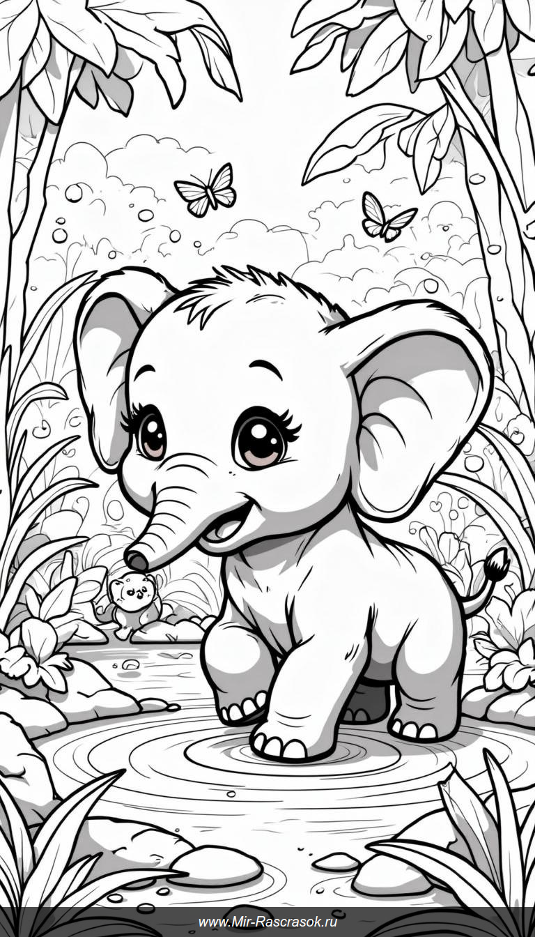 Весёлый носорог в джунглях: раскрашиваем вместе