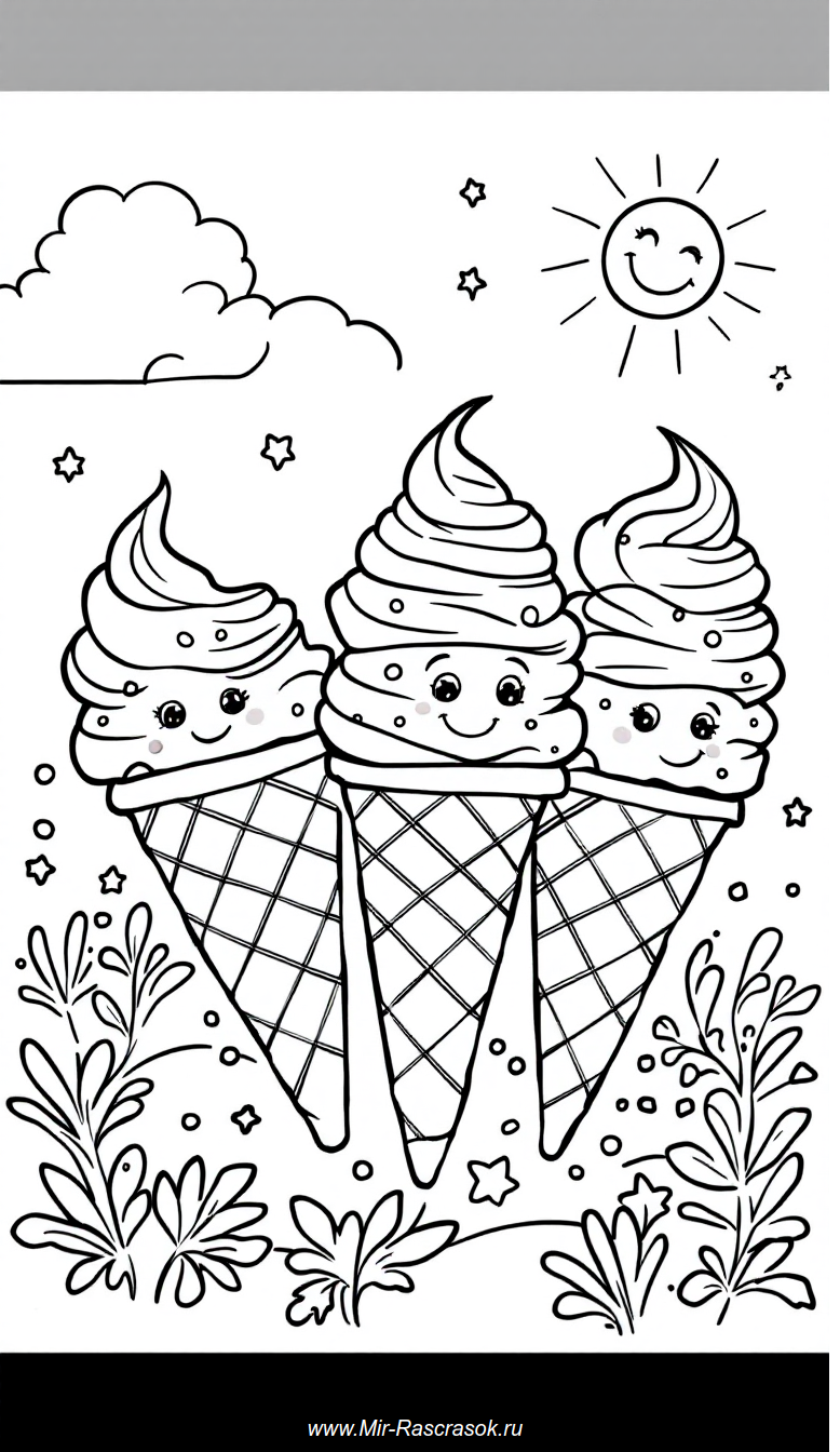 Весёлое лето с мороженым для раскрашивания детям