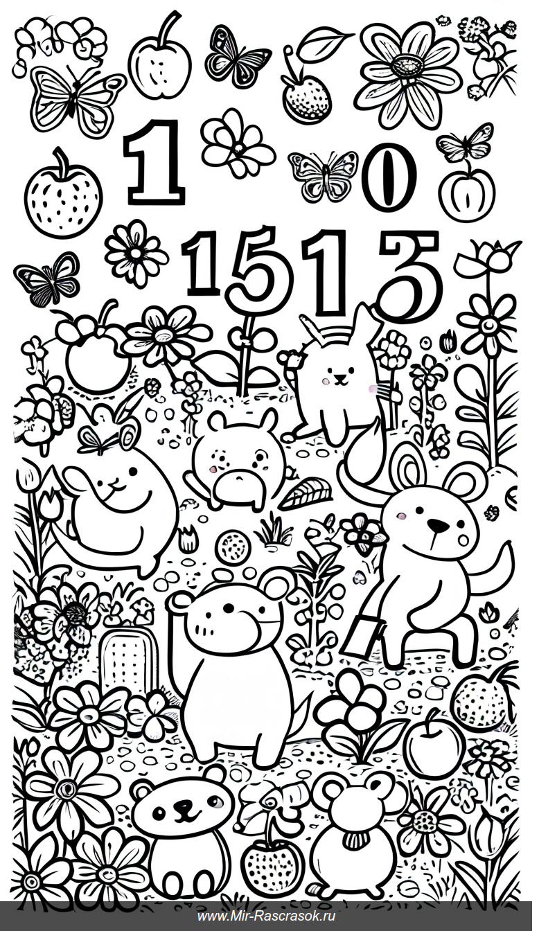 Раскраска с животными и числами от одного до десяти для обучения счету в саду