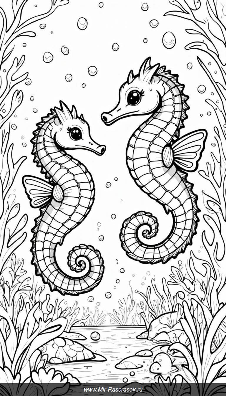 Два морских конька в коралловых рифах