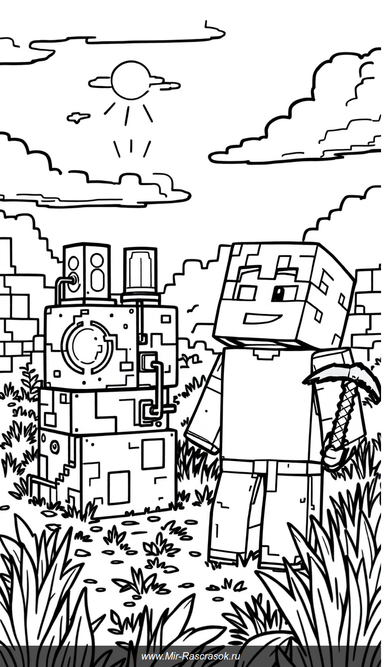 Раскраска Майнкрафт с персонажем и красной пылью для детей