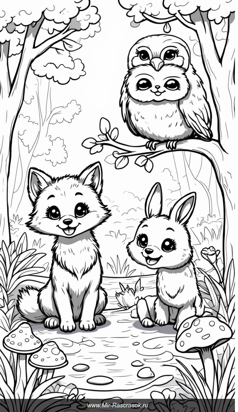 Волшебный лес с дружелюбными животными