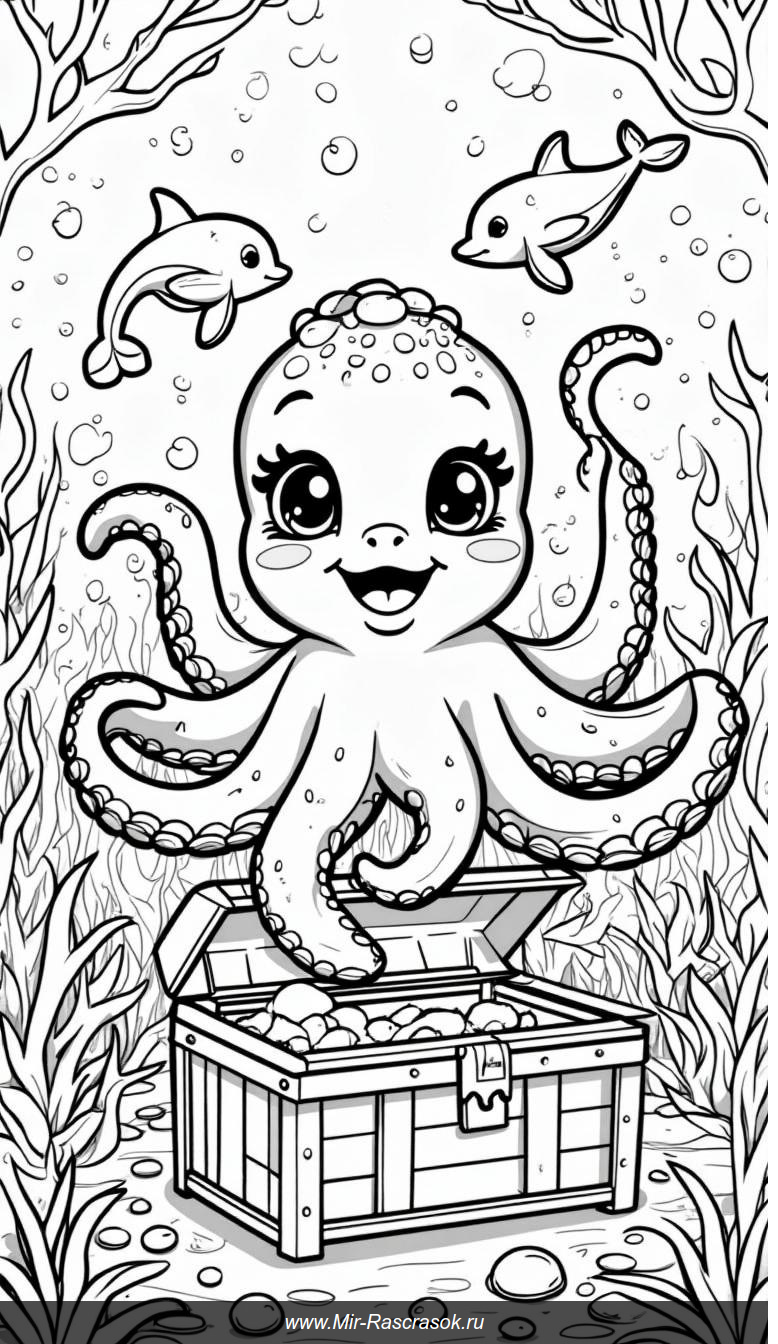 Подводный мир с улыбающимся осьминогом