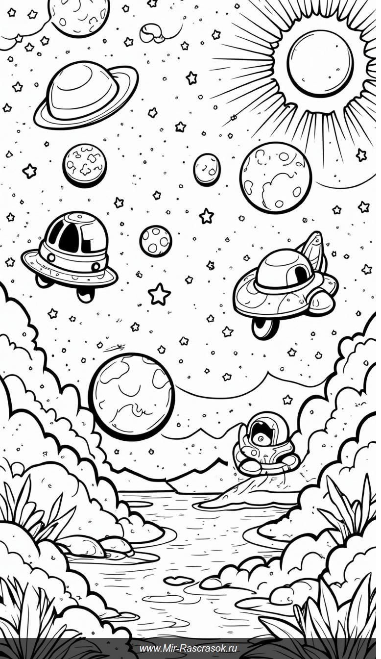Раскраска волшебного космоса наполняет мир яркими цветами