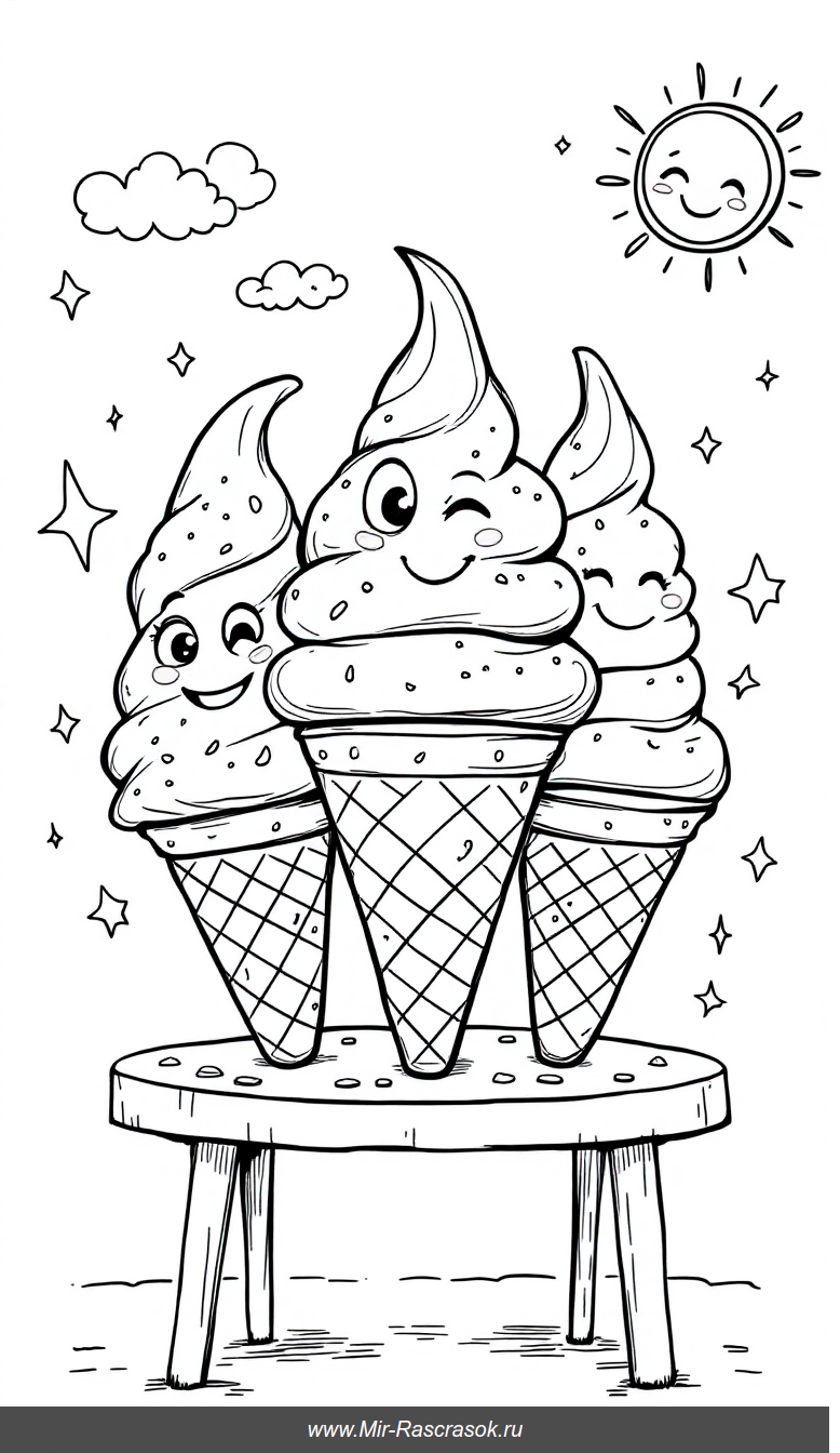 Весёлые мороженки для раскрашивания детская радость в одном рисунке