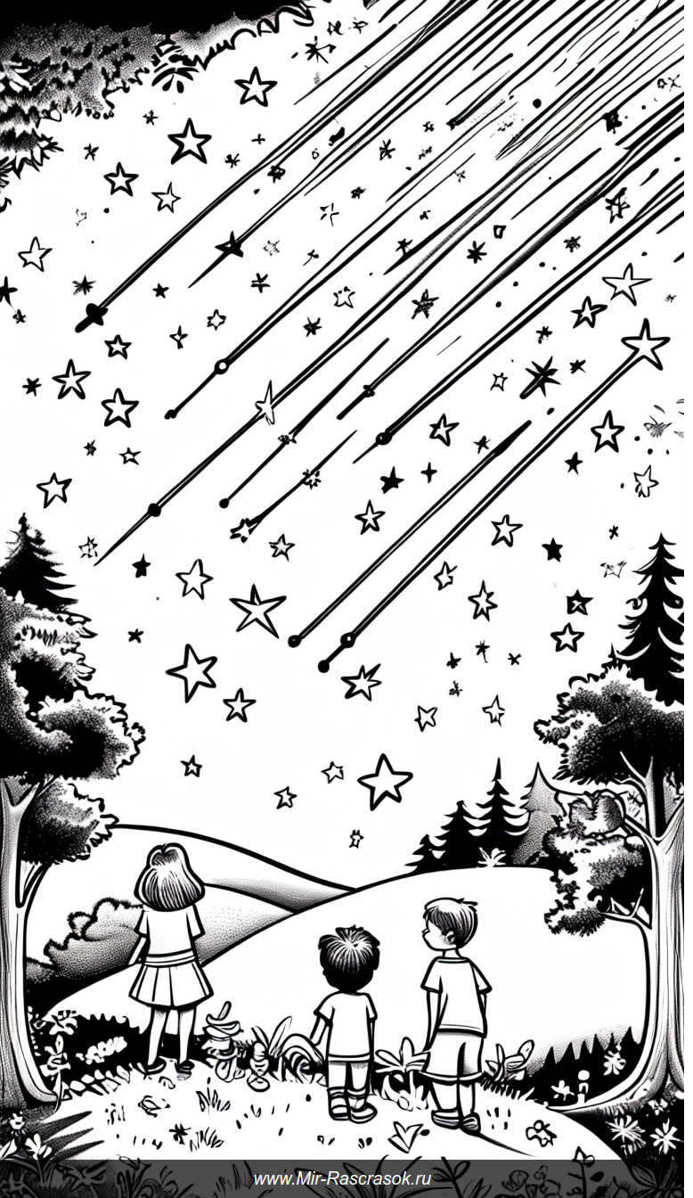 Волшебная ночь звездопада в раскраске для детей