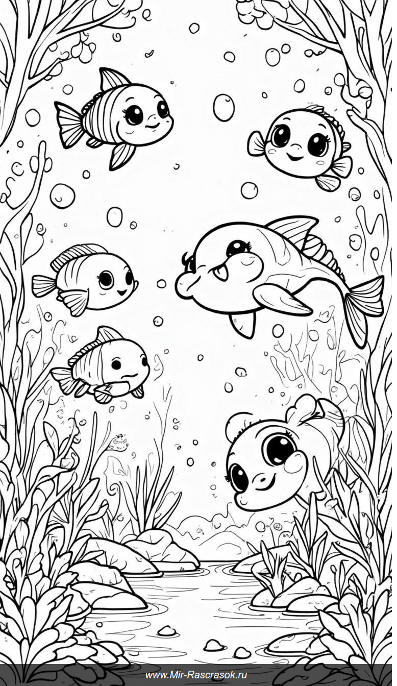 Подводный мир: раскраска с дружелюбными морскими обитателями