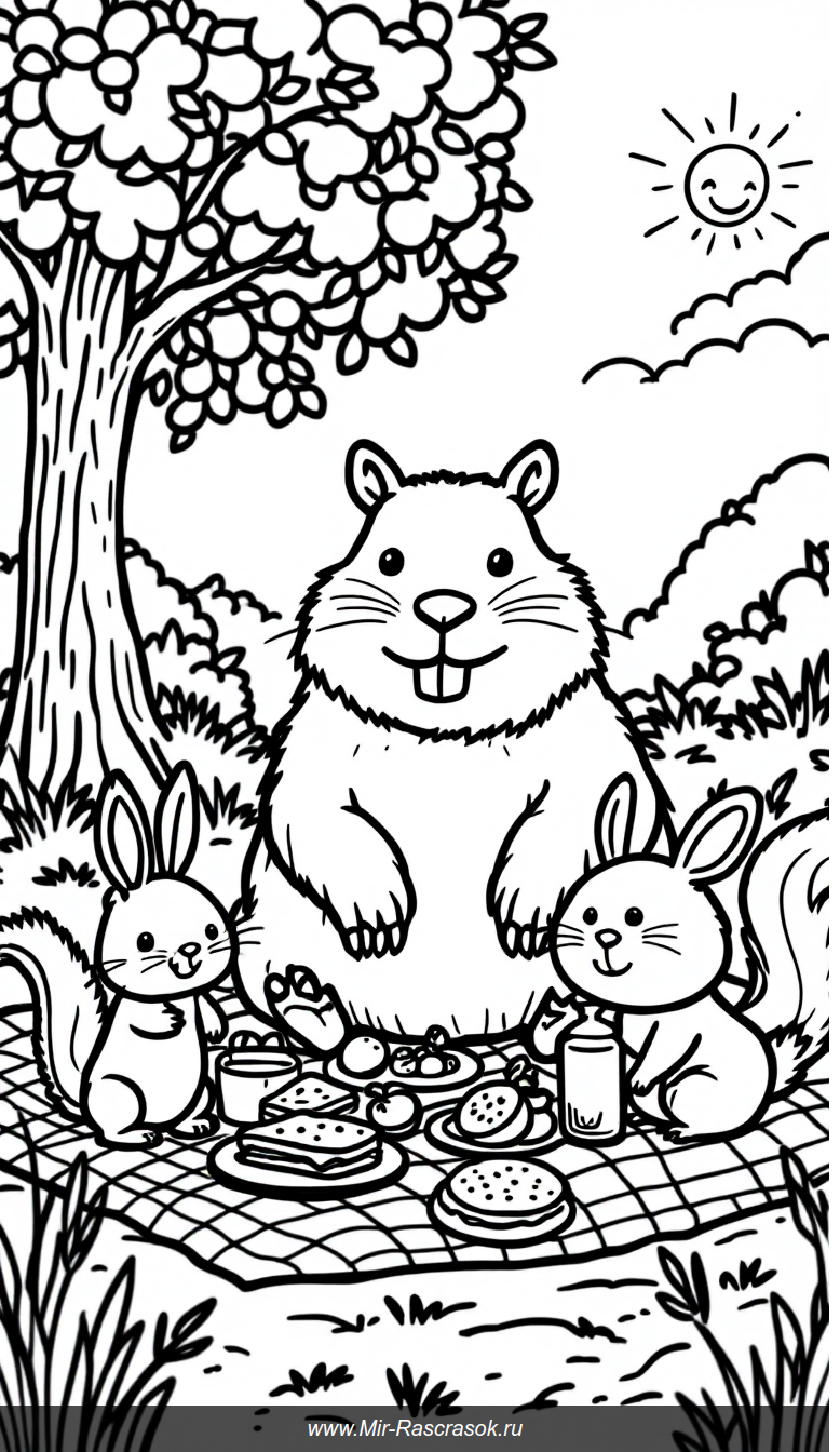 Весёлый капибара и друзья на пикнике книга-раскраска для детей