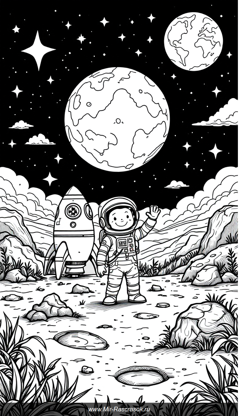 Мирная высадка на Луну для раскрашивания детьми
