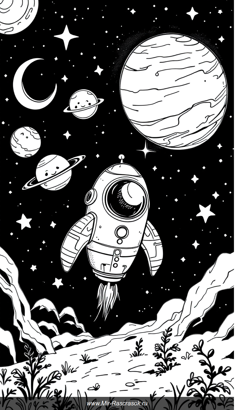 Весёлая раскраска космические приключения для детей