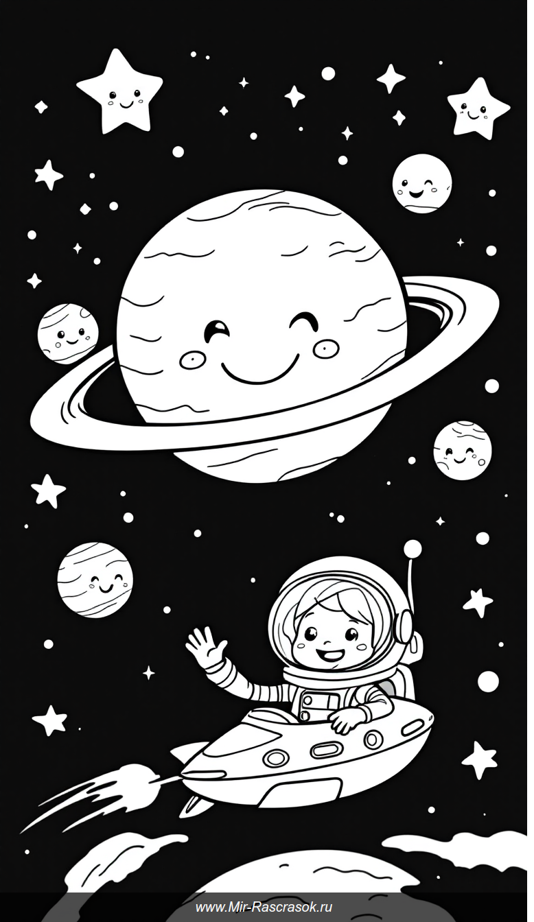 Весёлая космическая раскраска для самых маленьких