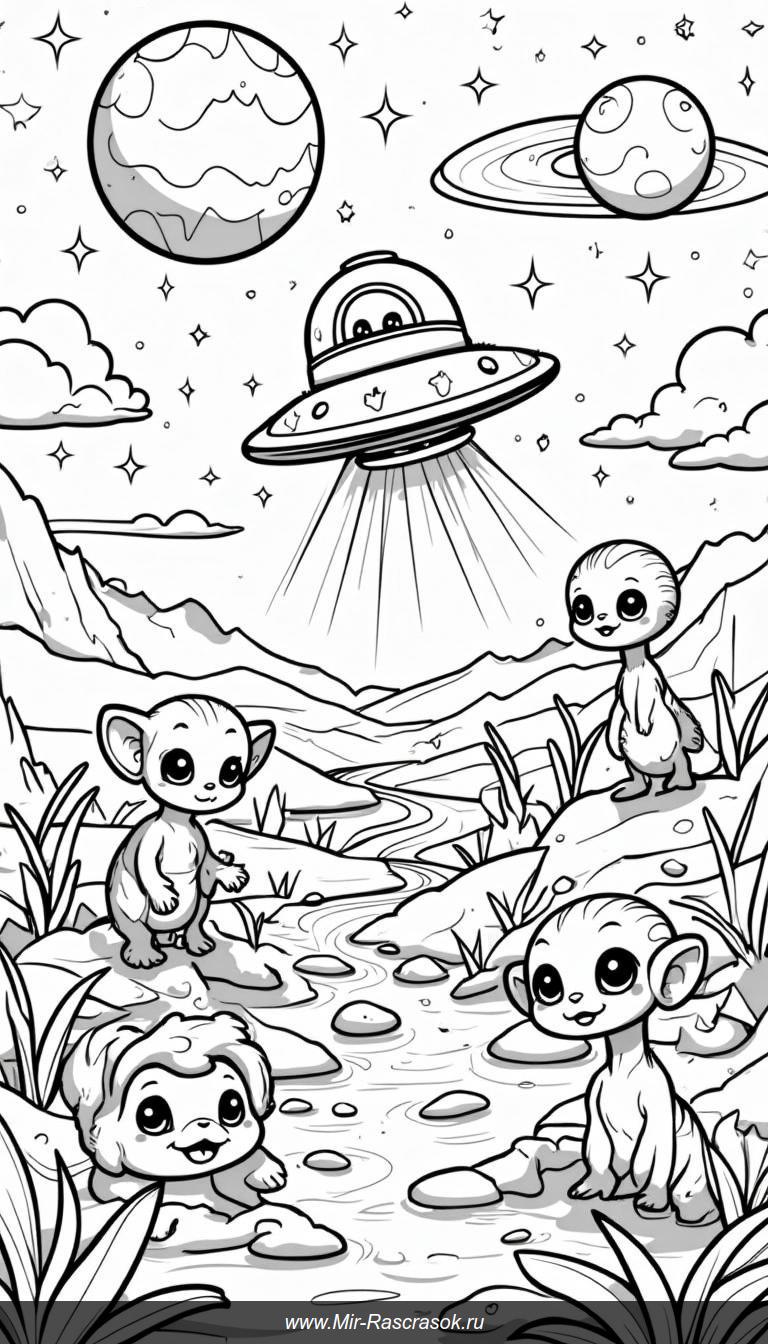 Космическое волшебство: раскраска с дружелюбными инопланетянами