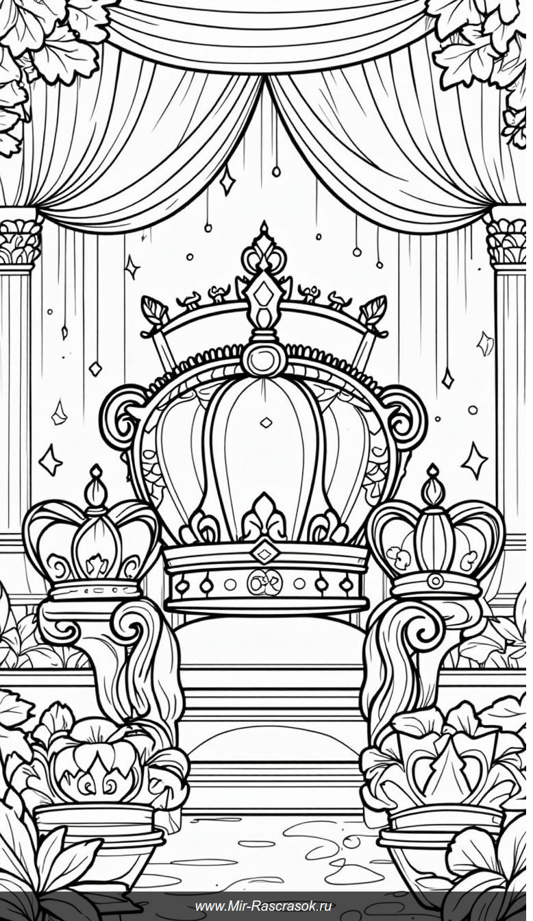 Распускаем фантазию: раскрасьте короны и трон во всем изобилии
