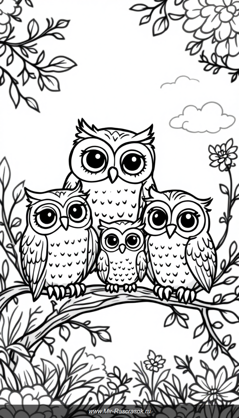 Погрузитесь в мир милых сов с нашей новой раскраской для детей 🦉✨ Простые и дружелюбные изображения помогут развивать творческие навыки и подарят радость от раскрашивания 🌳🌸 Отличный способ провести время с удовольствием и пользой для малышей 🎨🖍️