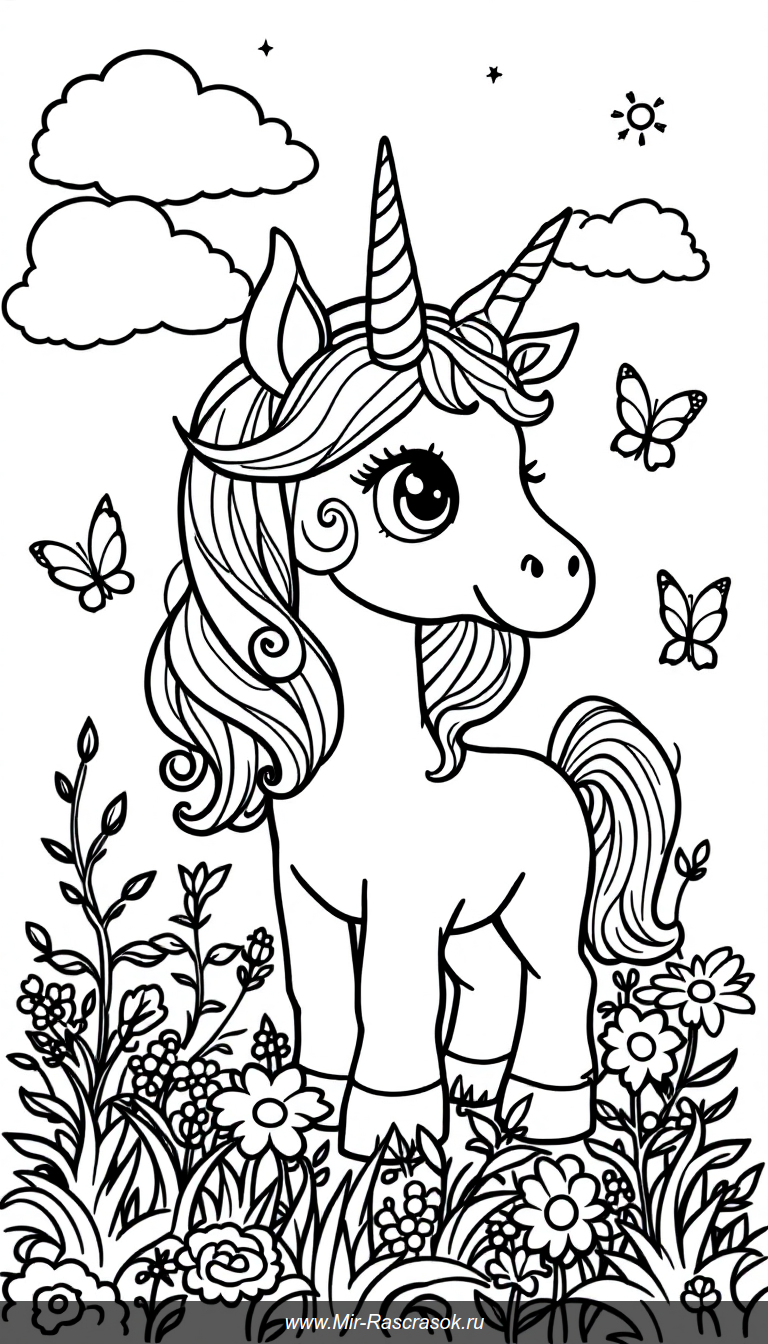 Погрузитесь в мир волшебных единорогов с нашей раскраской 🌈 Мягкие очертания и дружелюбные детали помогут детям развить творческие навыки 🎨 Идеально для весёлого и спокойного времяпрепровождения с пользой 🦄 🌟