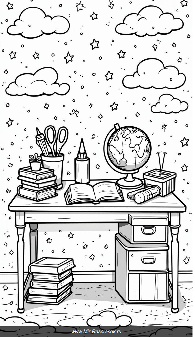 Веселый стол с красками и школьными принадлежностями