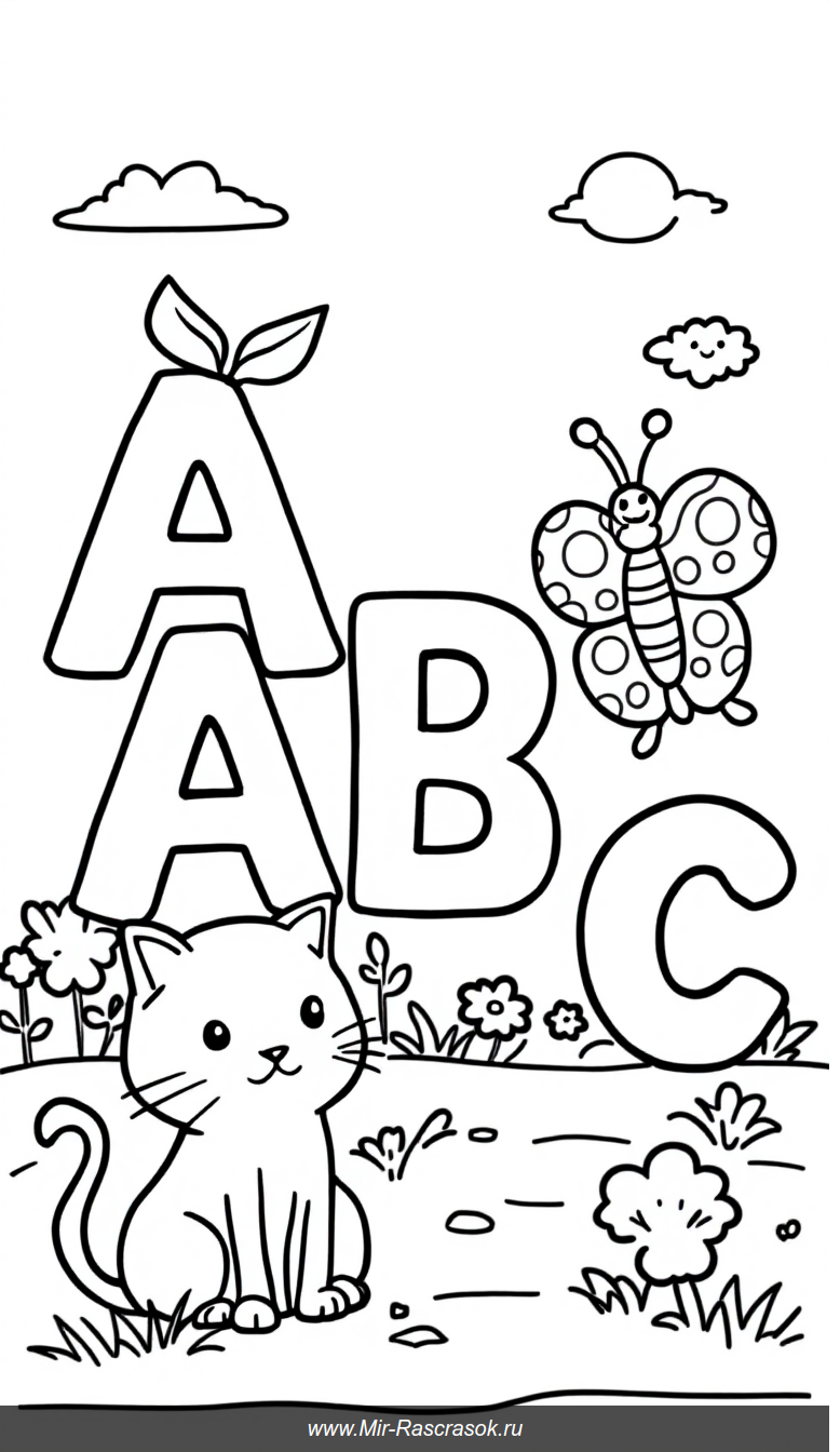 Веселая раскраска с буквами А Б В для малышей