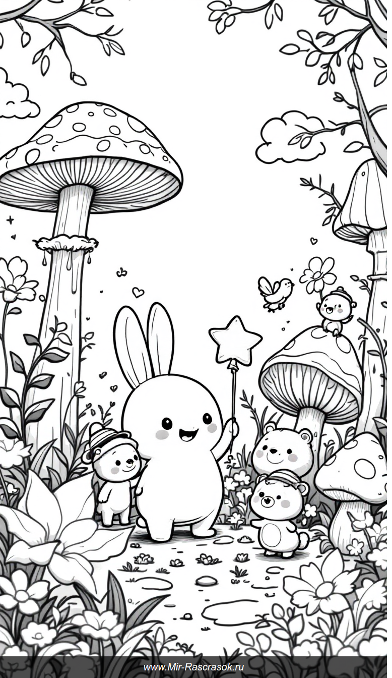 Волшебный лес Лабубу и друзей для яркого детского раскрашивания