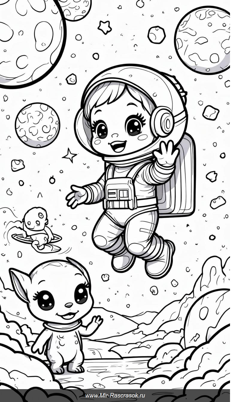 Космические приключения астронавта в раскрасках