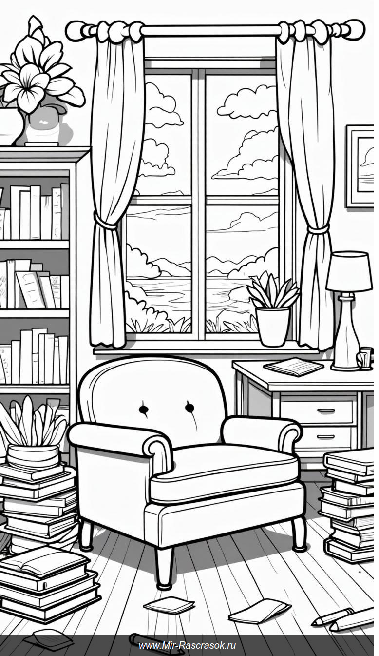 Уютный уголок для чтения как вдохновение для раскрашивания