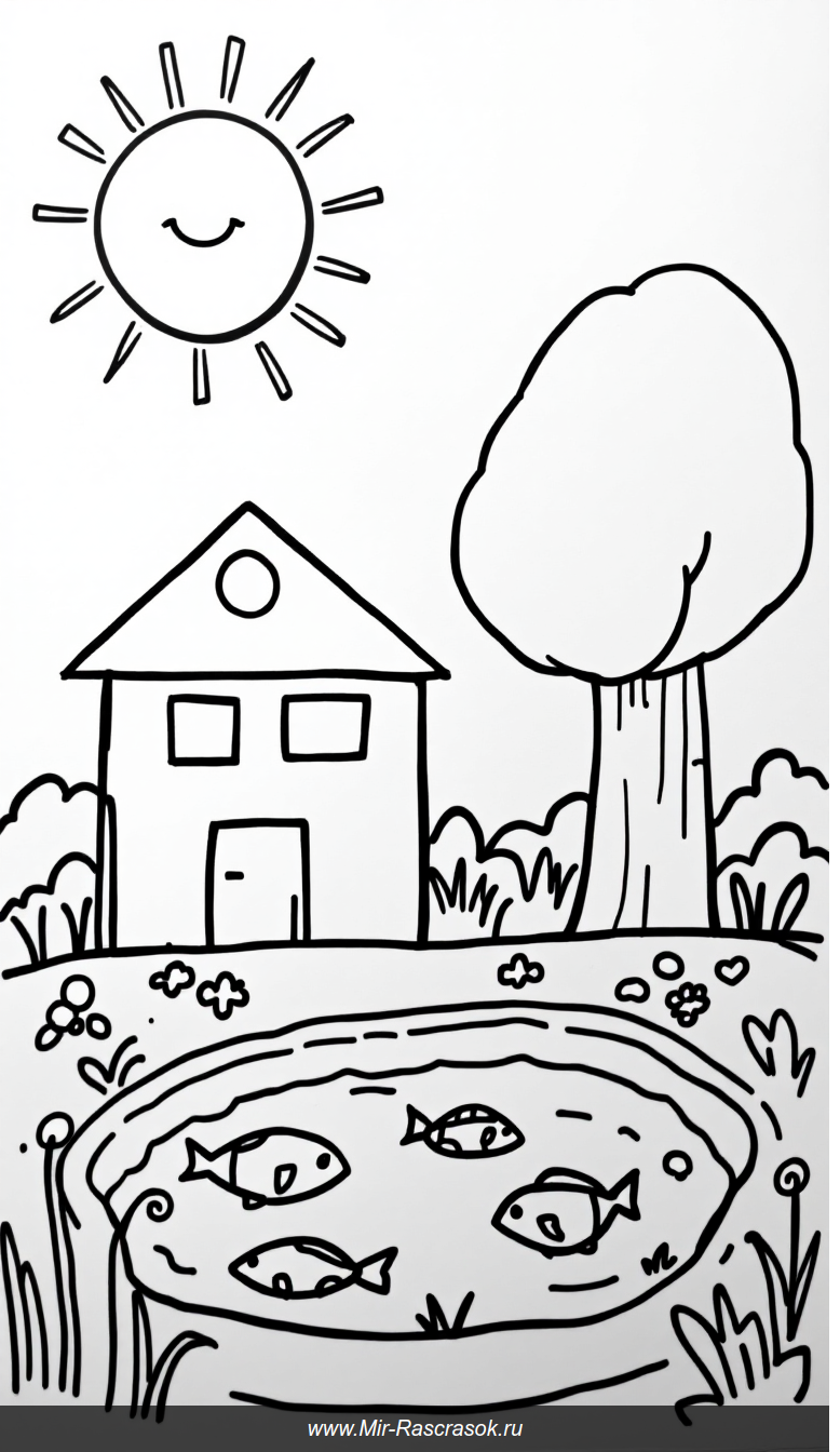 Веселый солнечный день в парке простыми фигурами для раскрашивания