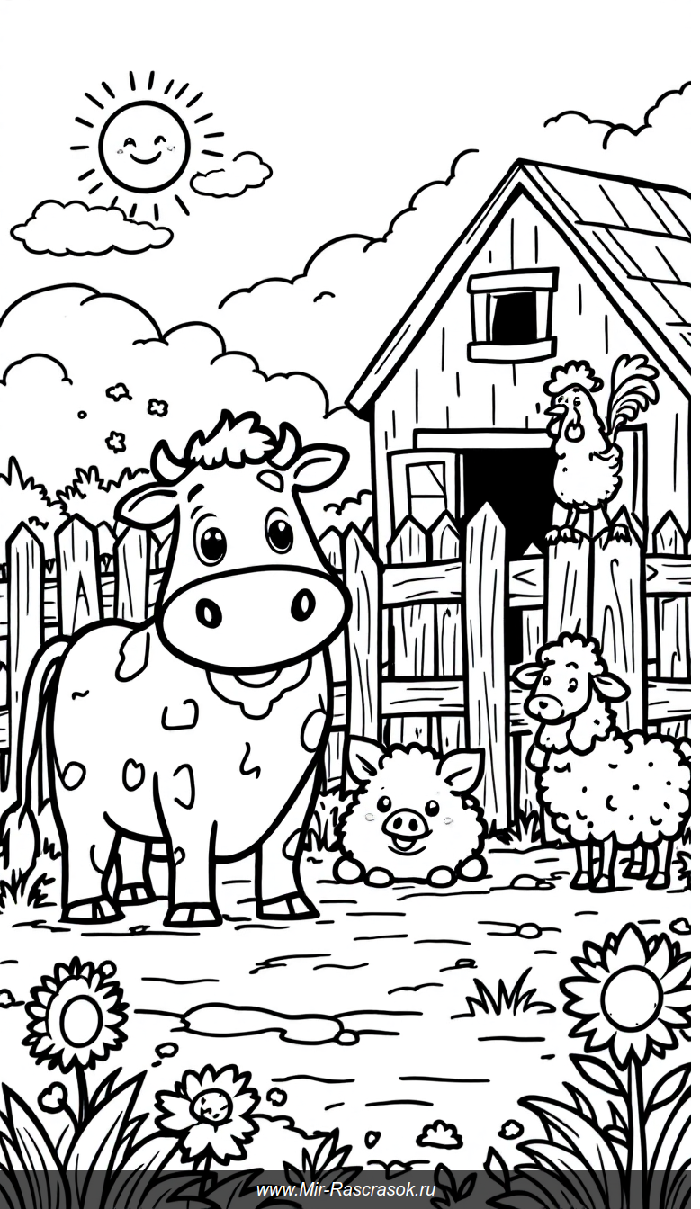 Веселая ферма раскраска для самых маленьких