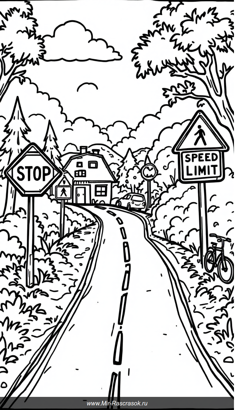 Раскраска с дорожными знаками для детей учимся безопасному движению весело
