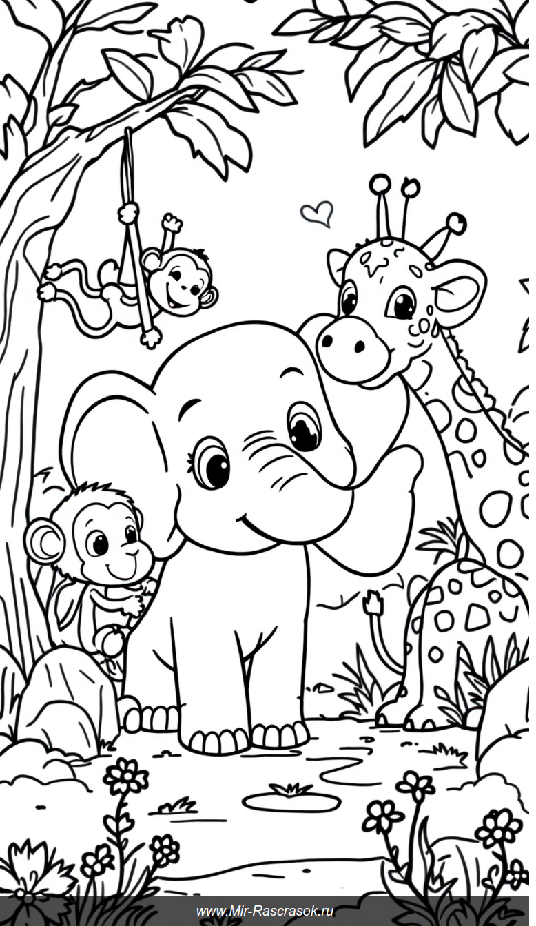Веселый зоопарк для раскрашивания с дружелюбными животными для детей