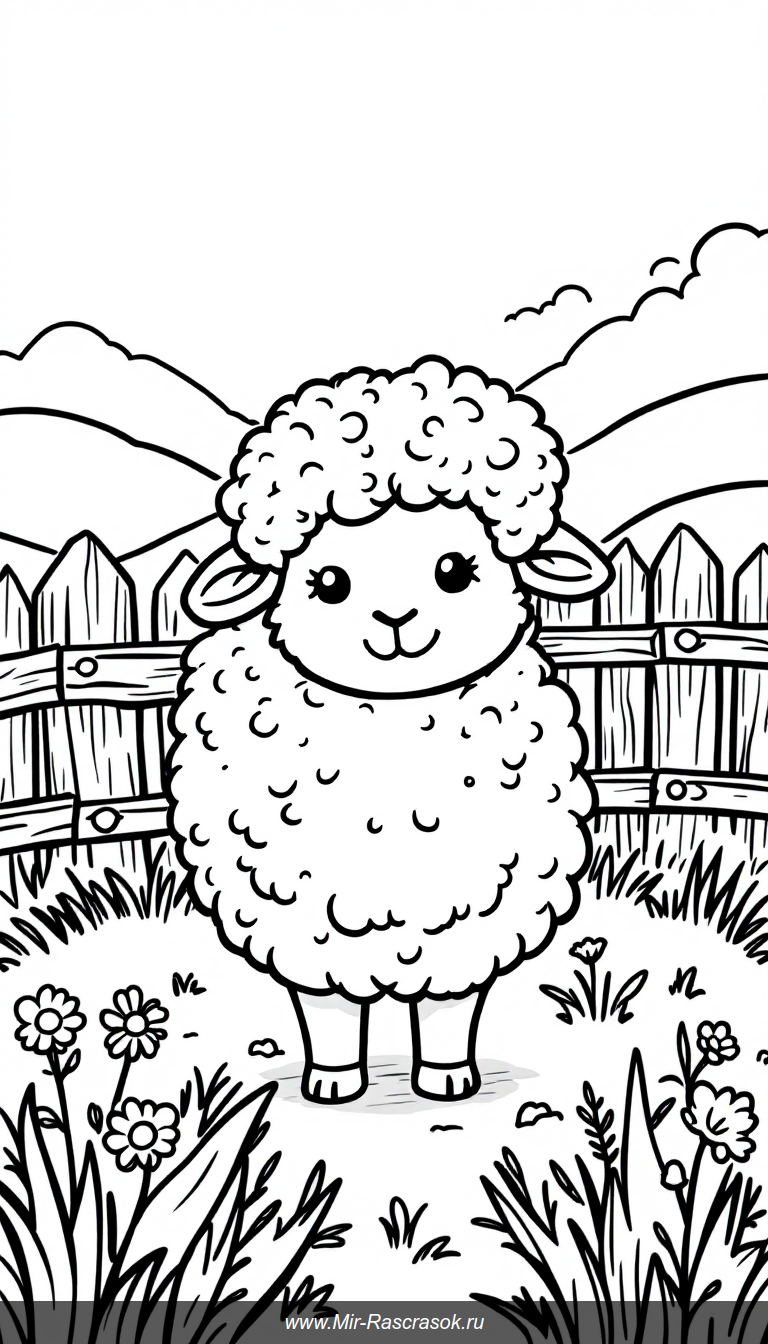 Пушистые овечки для детского раскрашивания