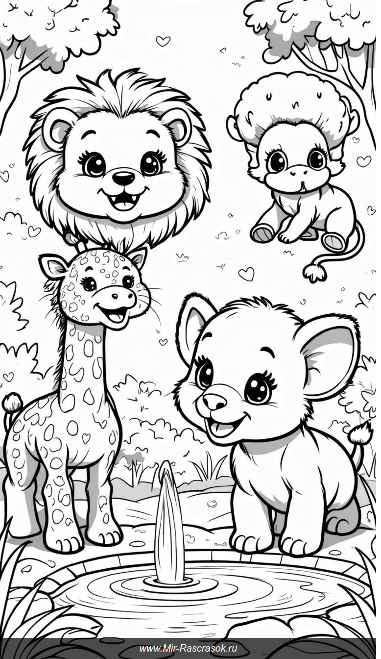 Веселые животные зоопарка для раскрашивания