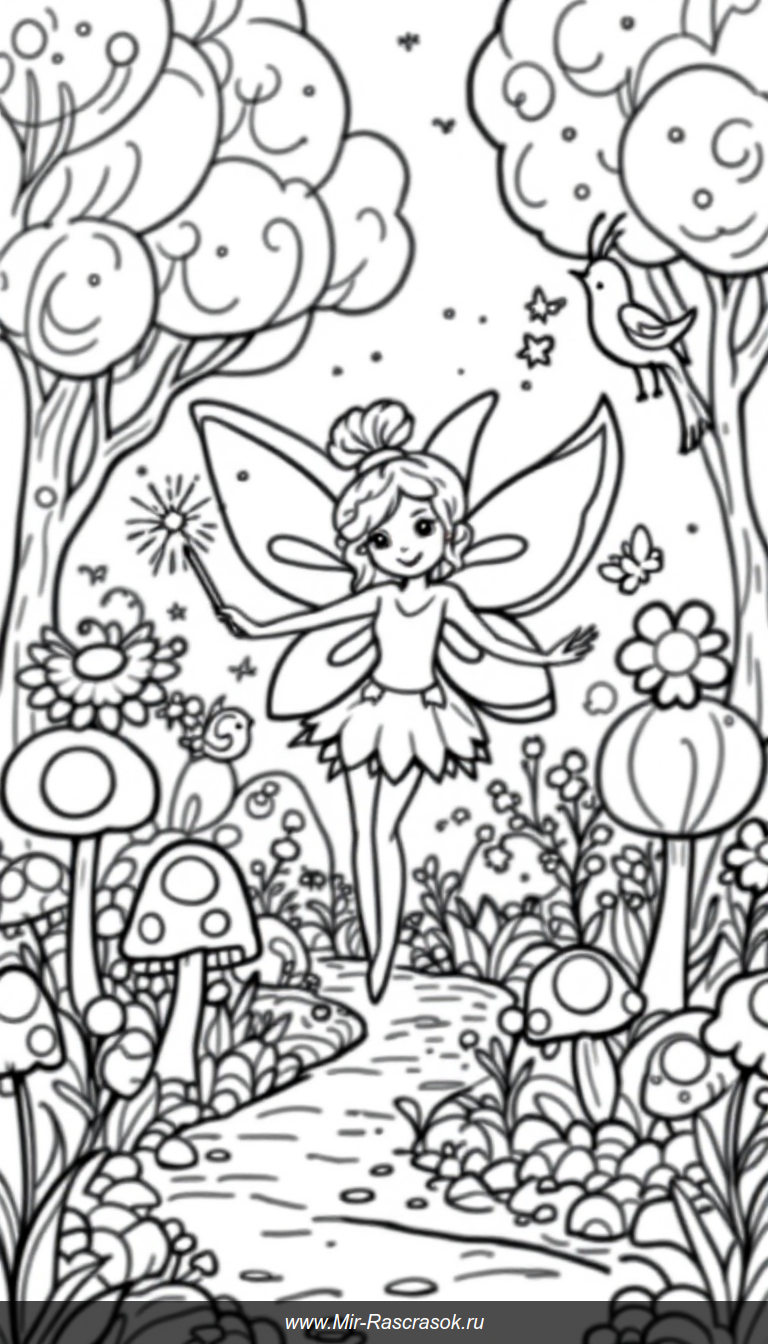 Волшебный сад феи раскраска для детей с простыми линиями и доброй атмосферой