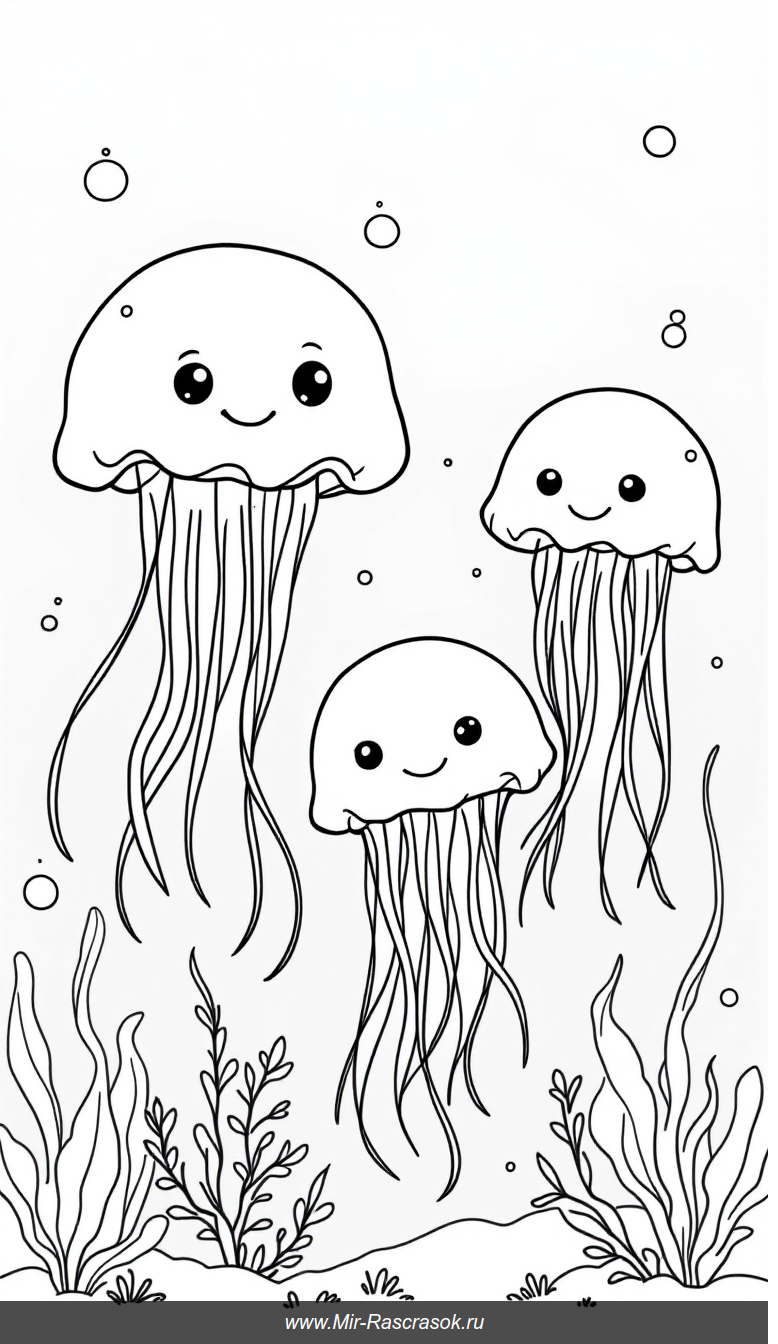 Веселые медузы в раскраске для детей море дружбы и радости
