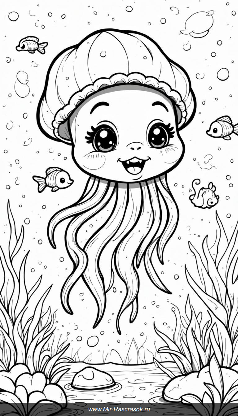 Веселый медузенок в подводном мире