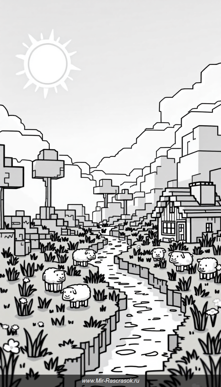 Красивый мир Minecraft для детской раскраски