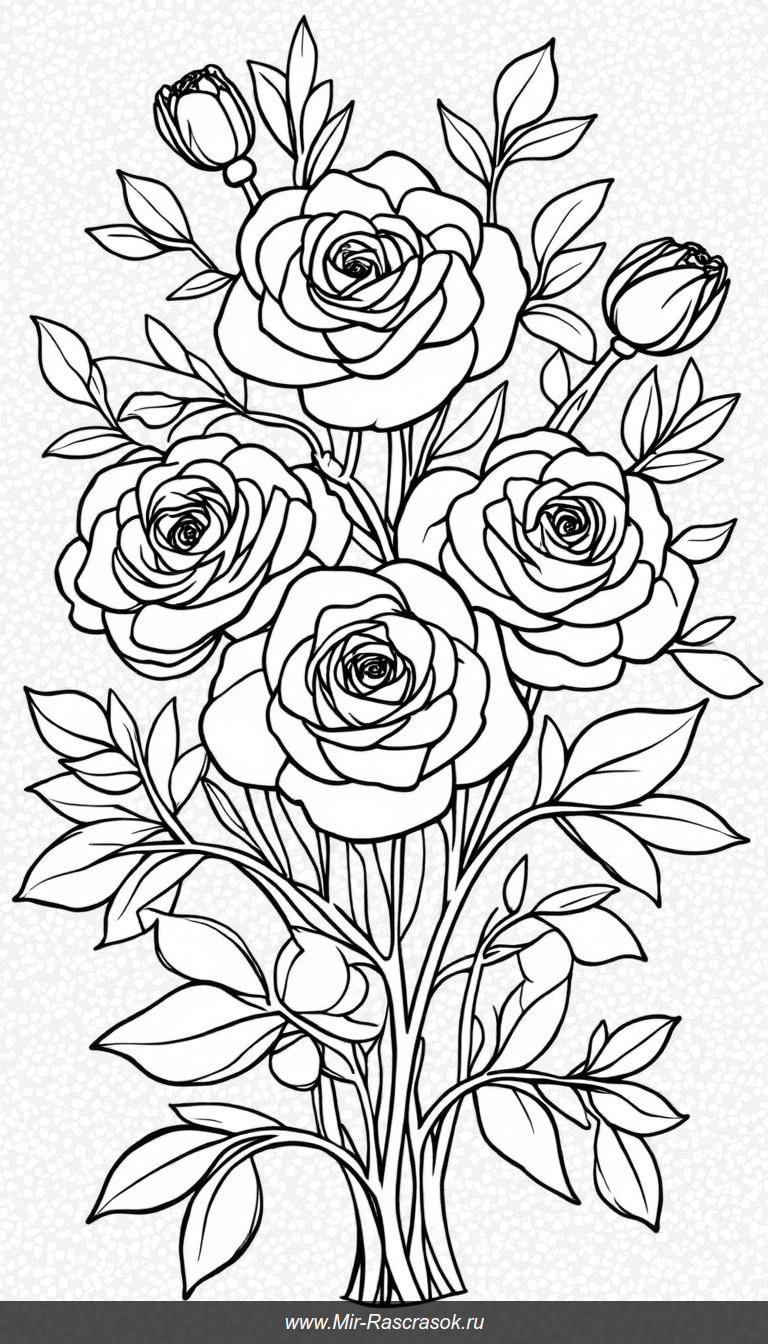 Раскраска Розы в разных стадиях цветения для творчества