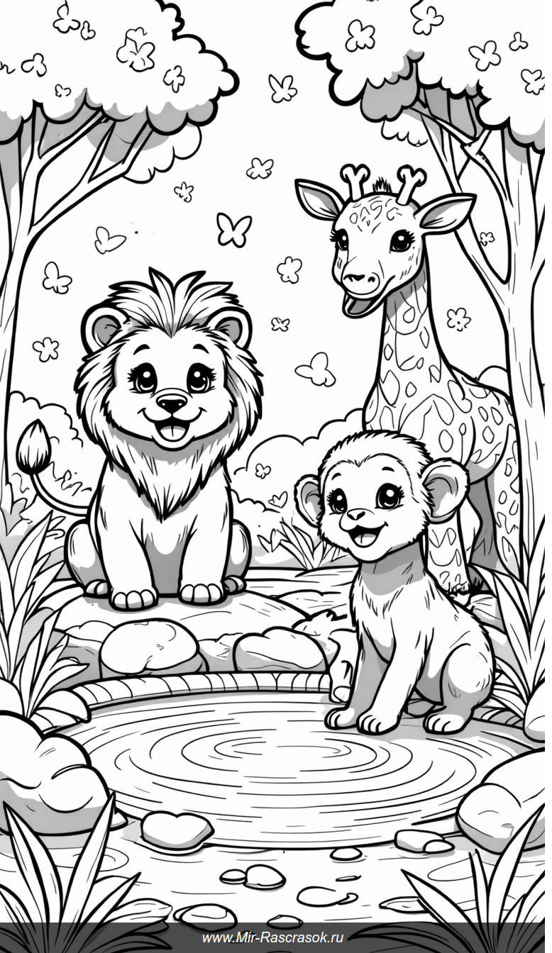 Раскраска с дружелюбными животными в зоопарке
