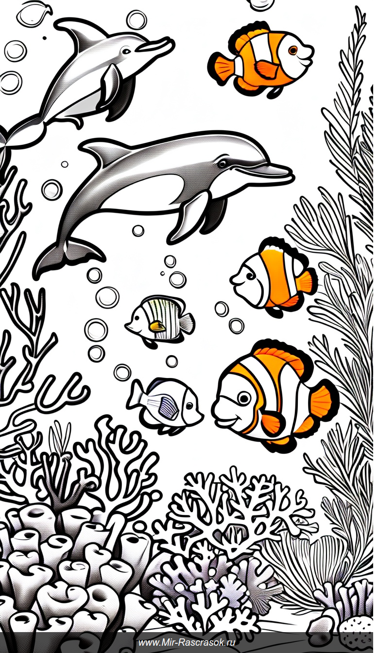 Цветная раскраска с морскими друзьями