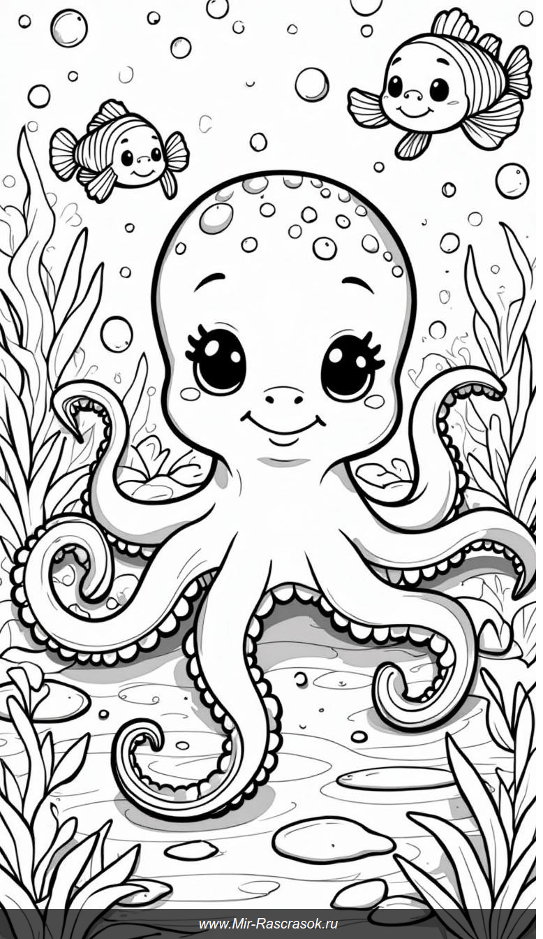 Раскраска с игривым осьминогом и его морскими друзьями