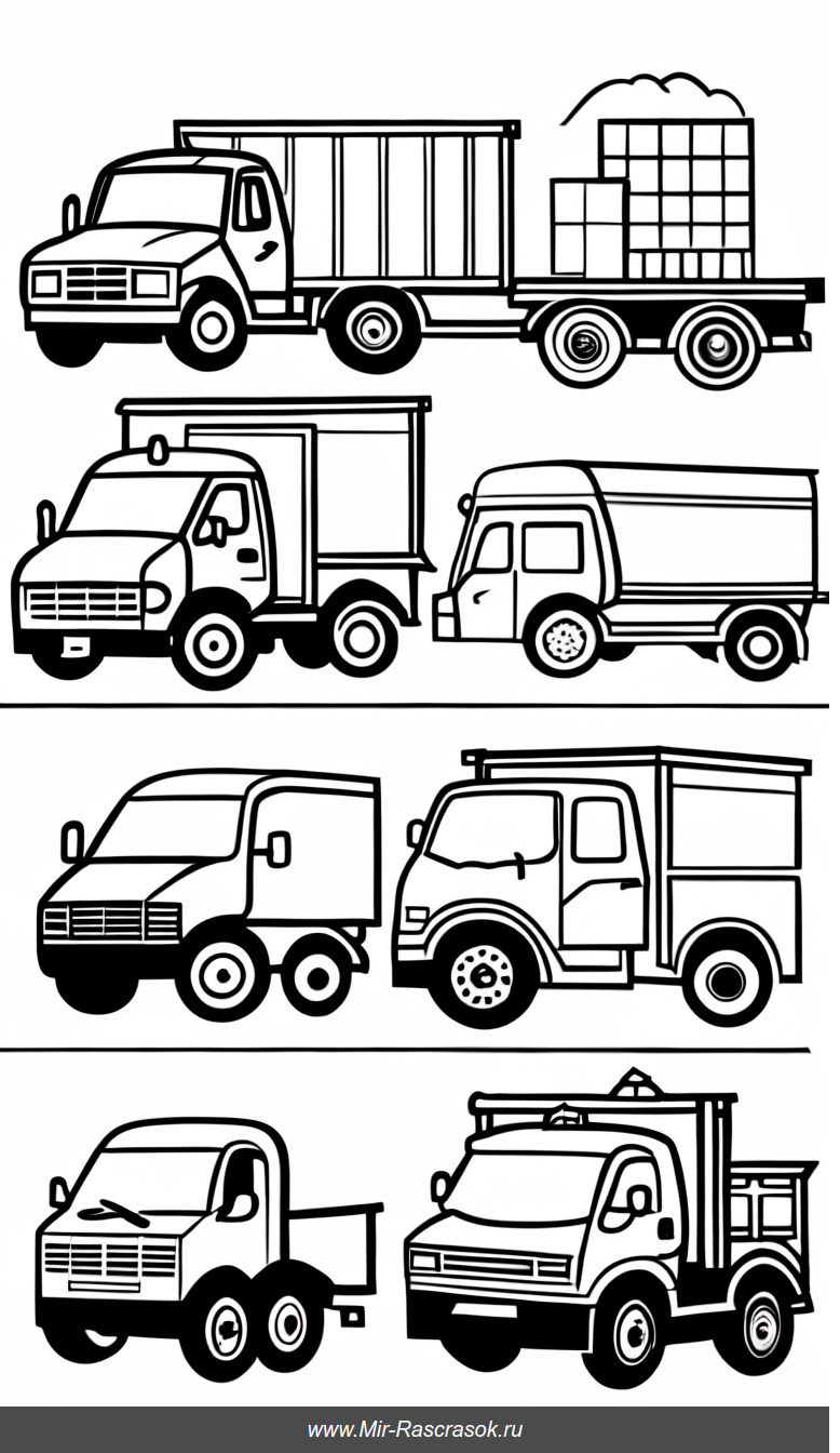 Раскраска с простыми машинами и грузовиками