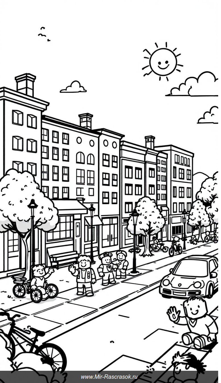 Раскраска Роблокс город с весёлыми героями для детей