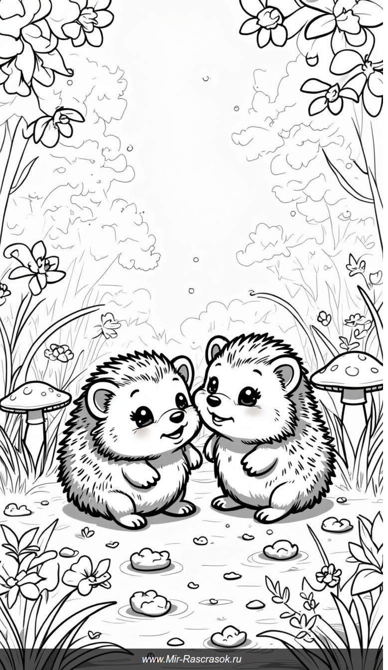 Два ёжика играют в солнечной поляне