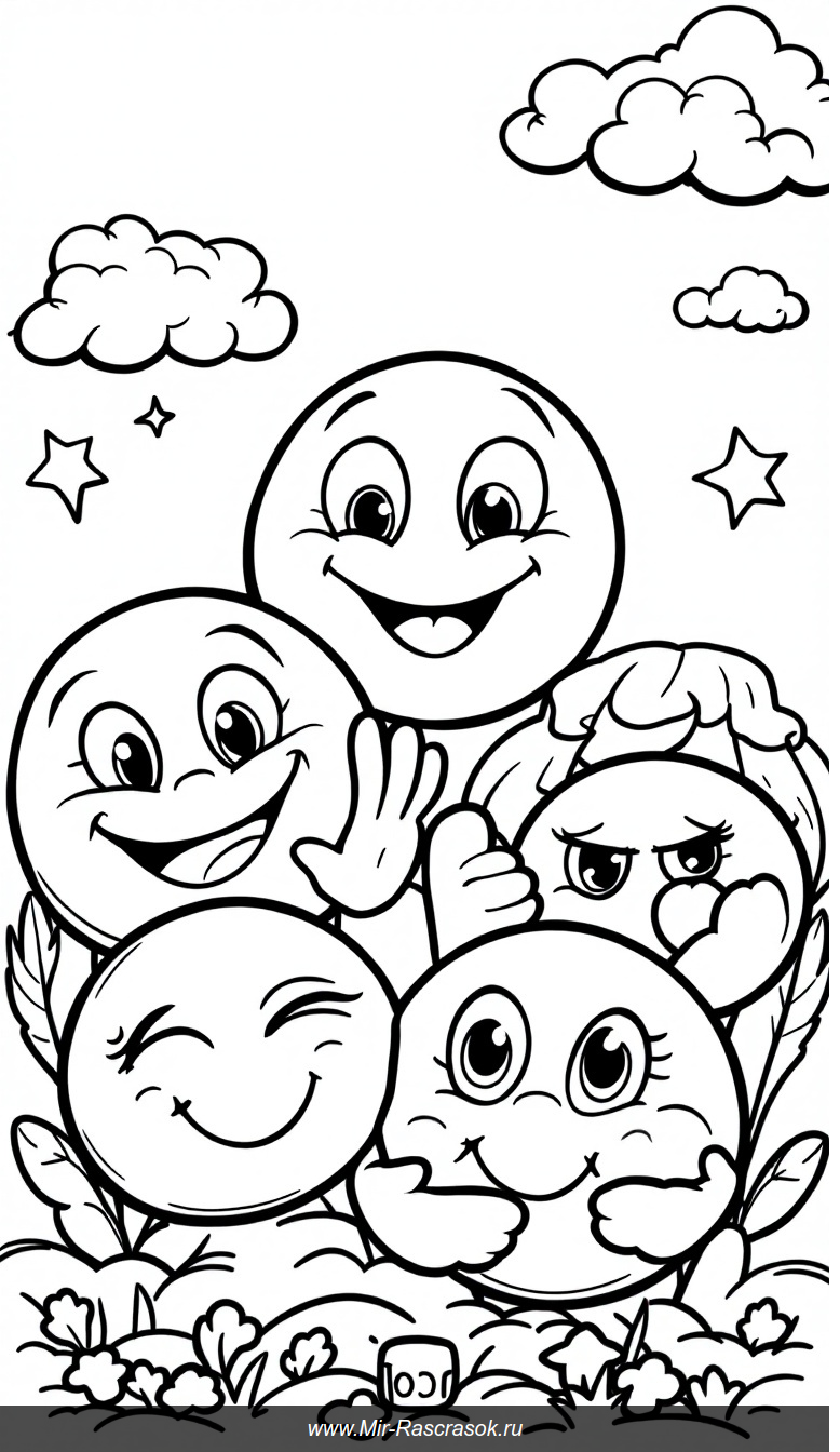 Весёлые смайлики для раскраски дети учатся эмоциям