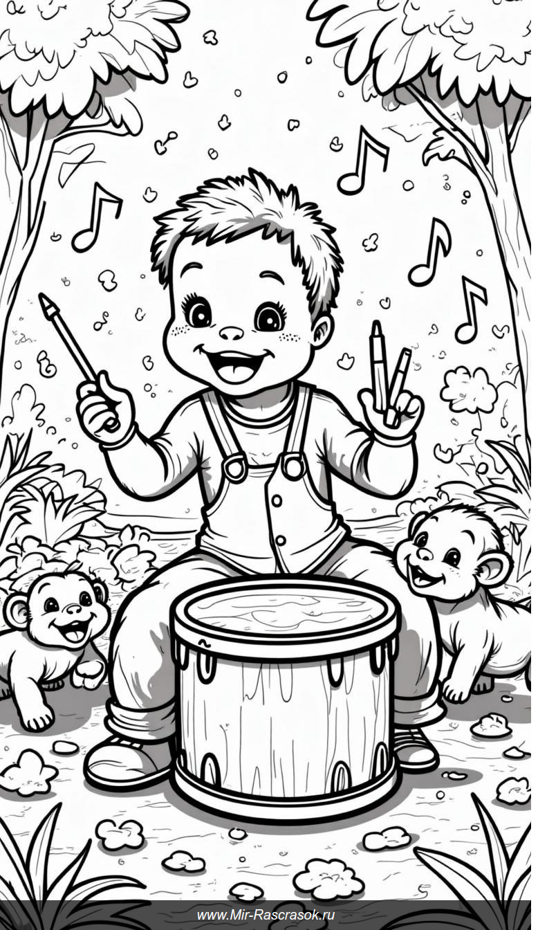 Раскрась мир радости с веселым барабанщиком и танцующими животными