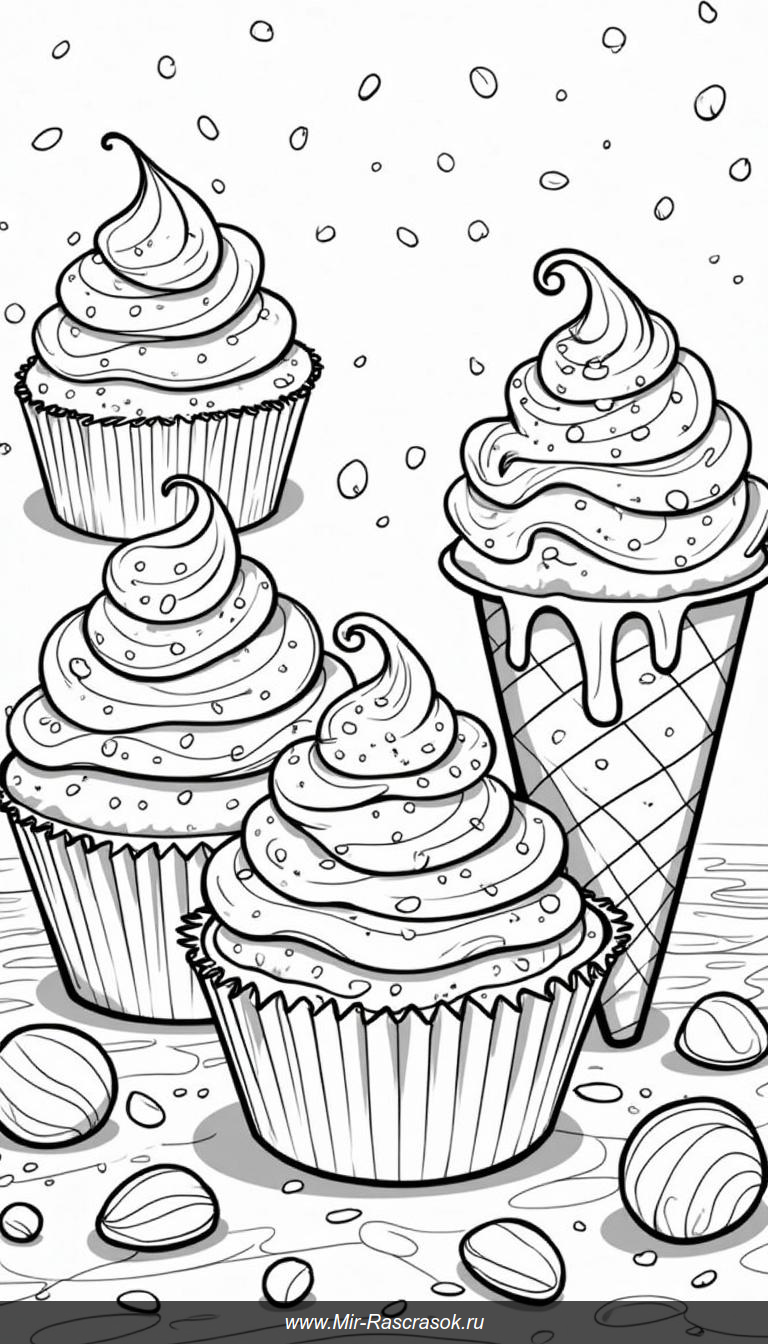 Сладкая фантазия: раскраска с десертами