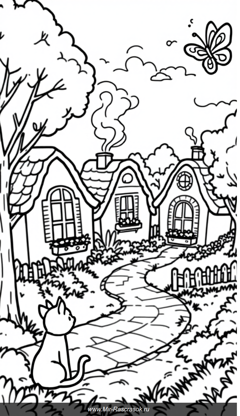 Уютная деревня для раскрашивания простыми яркими красками