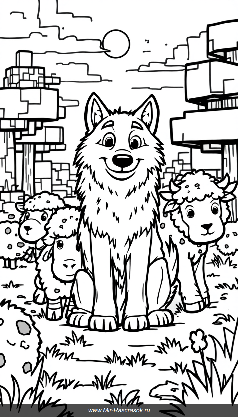 Дружелюбные животные Майнкрафт для раскрашивания детям