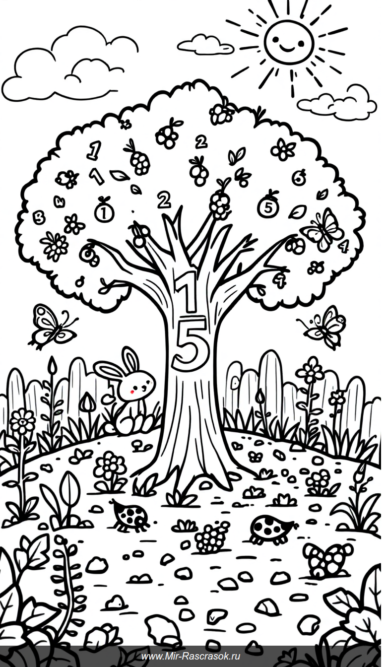 Весёлая раскраска с числам и животными для обучения счёту детей