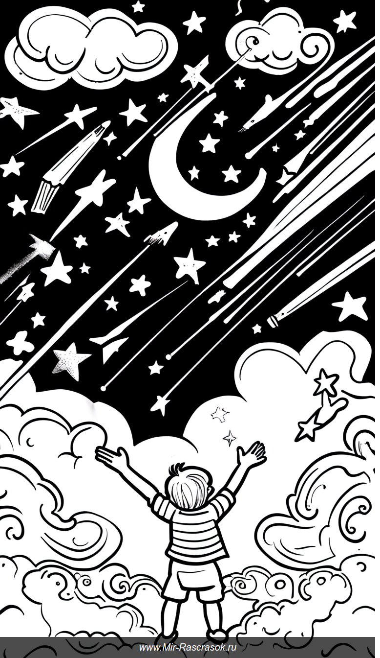 Раскраска ночью волшебство падающих звезд и мечты ребенка